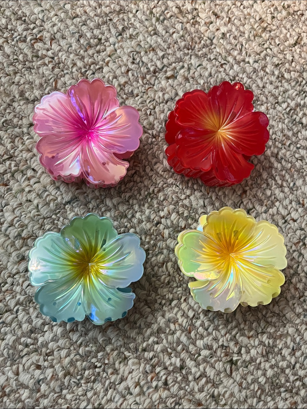 Iridescent Floral Hair Claw Clips Pink, Red, Blue, Yellow